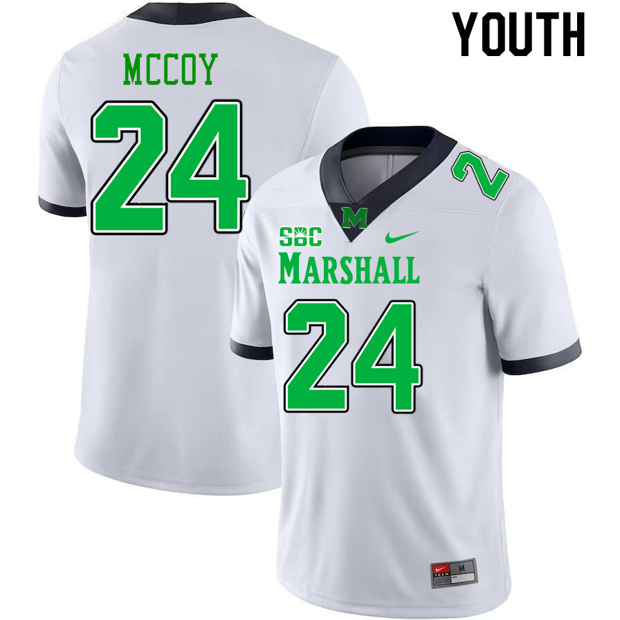 Youth #24 Thomas McCoy Marshall Thundering Herd SBC Conference College Football Jerseys Stitched-Whi